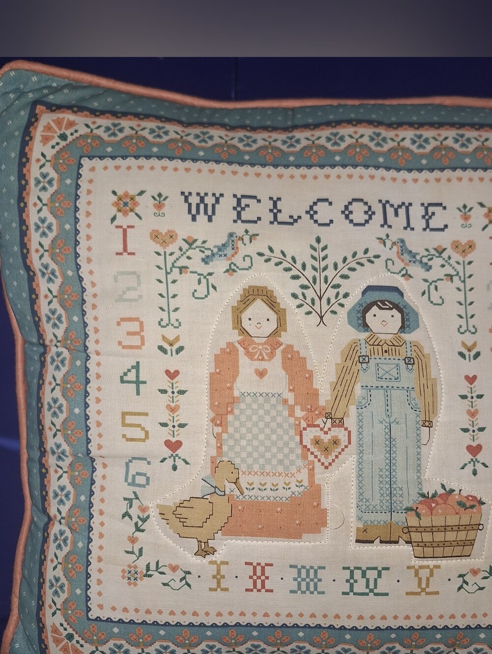 Vintage 90 Throw Pillow Farmer Wife Goose Heart Cottage core Just Like Grandma